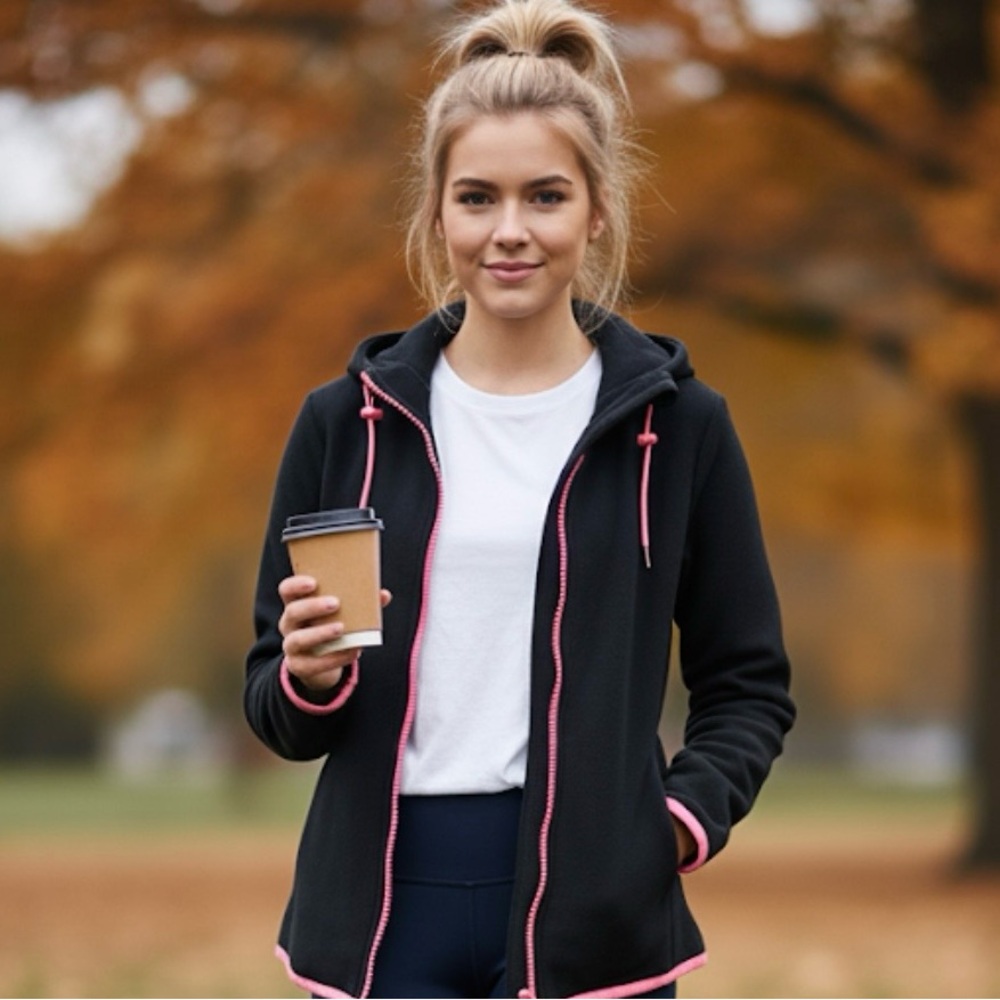 Forever 21 Women's Black Hoodie with Pink Accents